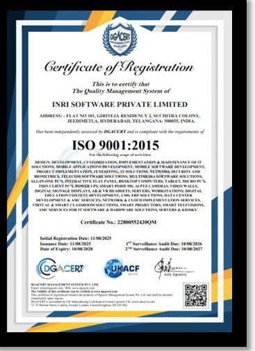 ISO 9001:2015 Certificate of Registration — INRI Software Private Limited